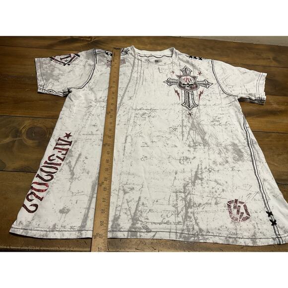 AFFLICTION Y2K Shirt Men’s White Size 2XL Distressed Cross Grunge Punk - Picture 5 of 8